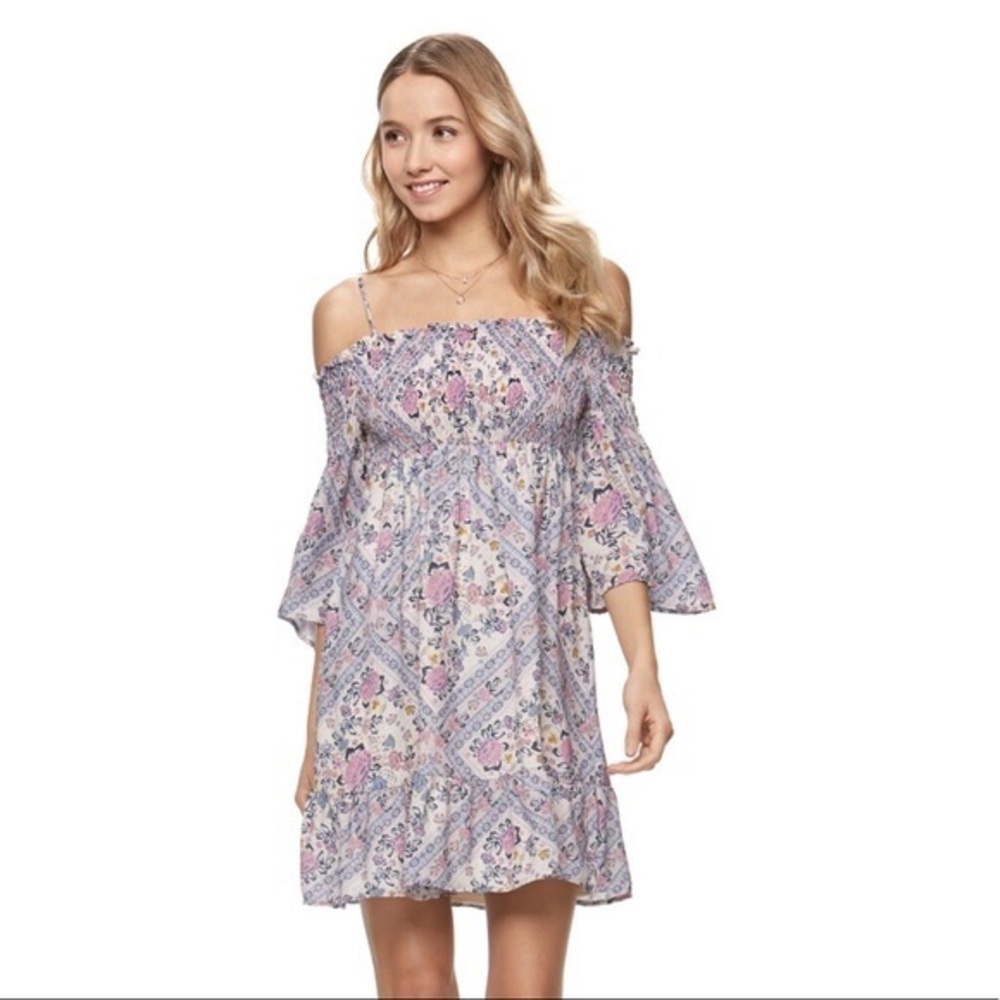 Mason & Belle Smocked off Shoulders Chiffon Floral Mini Dress Size XL - Picture 3 of 12